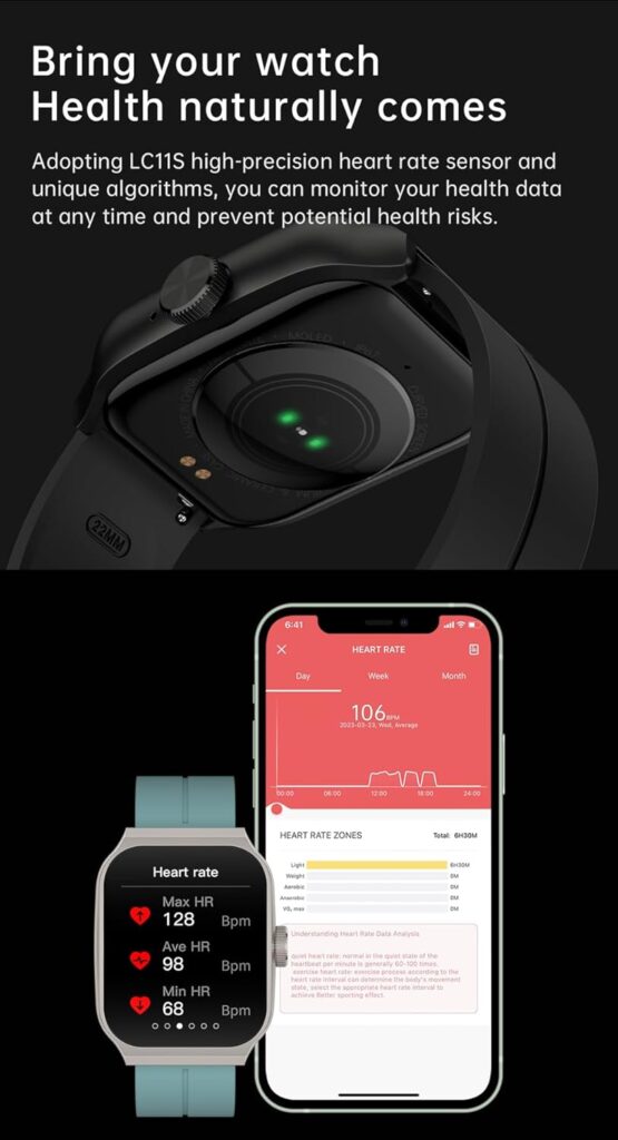 THE VENTI MediaTek Smart Watch 1.96inch Super AMOLED 3D Flexible Design Screen Bluetooth Calling Heart Rate IP67 Waterproof Smartwatch for Android iOS (1.96", Teal Green)