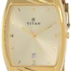 Titan Rectangle Champagne Dial Analog with Date Stainless Steel Strap watch for Men-NS9315YM02/NT9315YM02