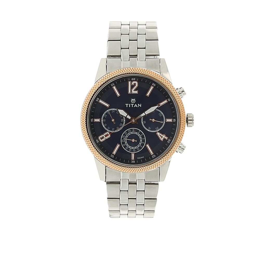 Titan Men's Metropolitan Luxe: Multifunction blue Dial with Two-Tone Stainless Steel Bracelet Watch-NS1734KM01/NT1734KM01