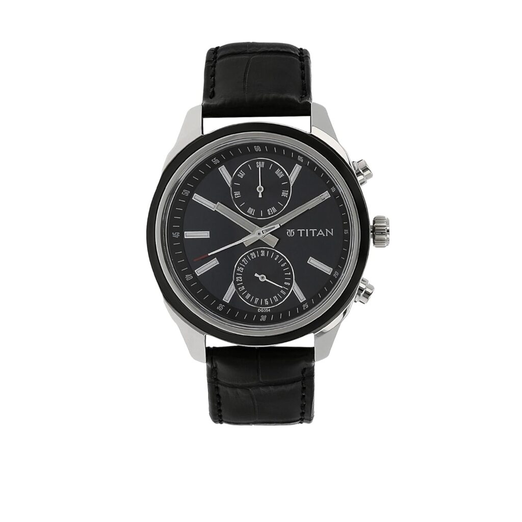 Titan Men's Midnight Precision: Multifunction Blue Dial with Classic Leather Strap Watch-NS1733KL01/NT1733KL01