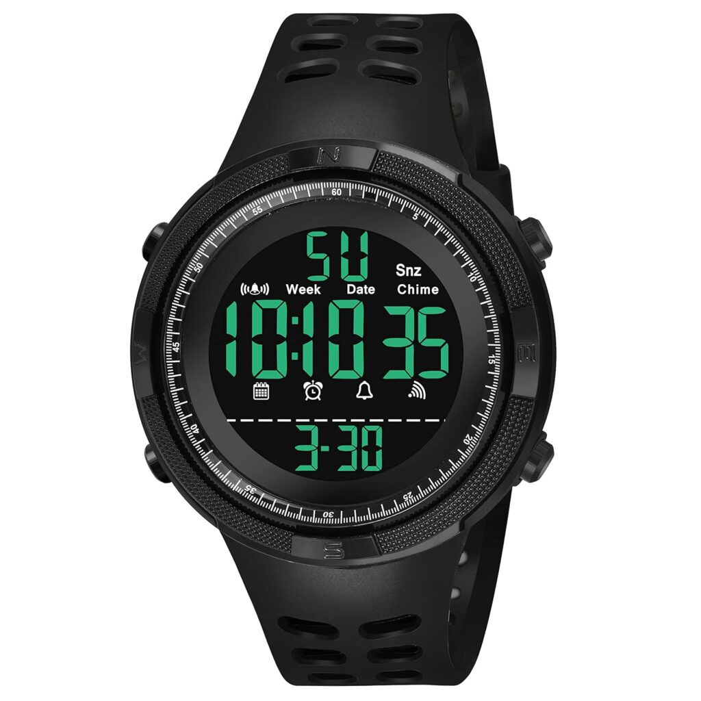 FROZIL Men's Digital Sports Watch 50m Waterproof LED Military Multifunction Smart Watch Stopwatch Countdown Auto Date Alarm Outdoor Sports Digital Black Dial Mens Boys Watch