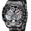 V2A Fusion Series Analog-Digital Men’s Watch with Stainless Steel Band & Alloy Steel Case – Multifunctional with Alarm, Stopwatch, EL Backlight Watch for Men | Gift for Men